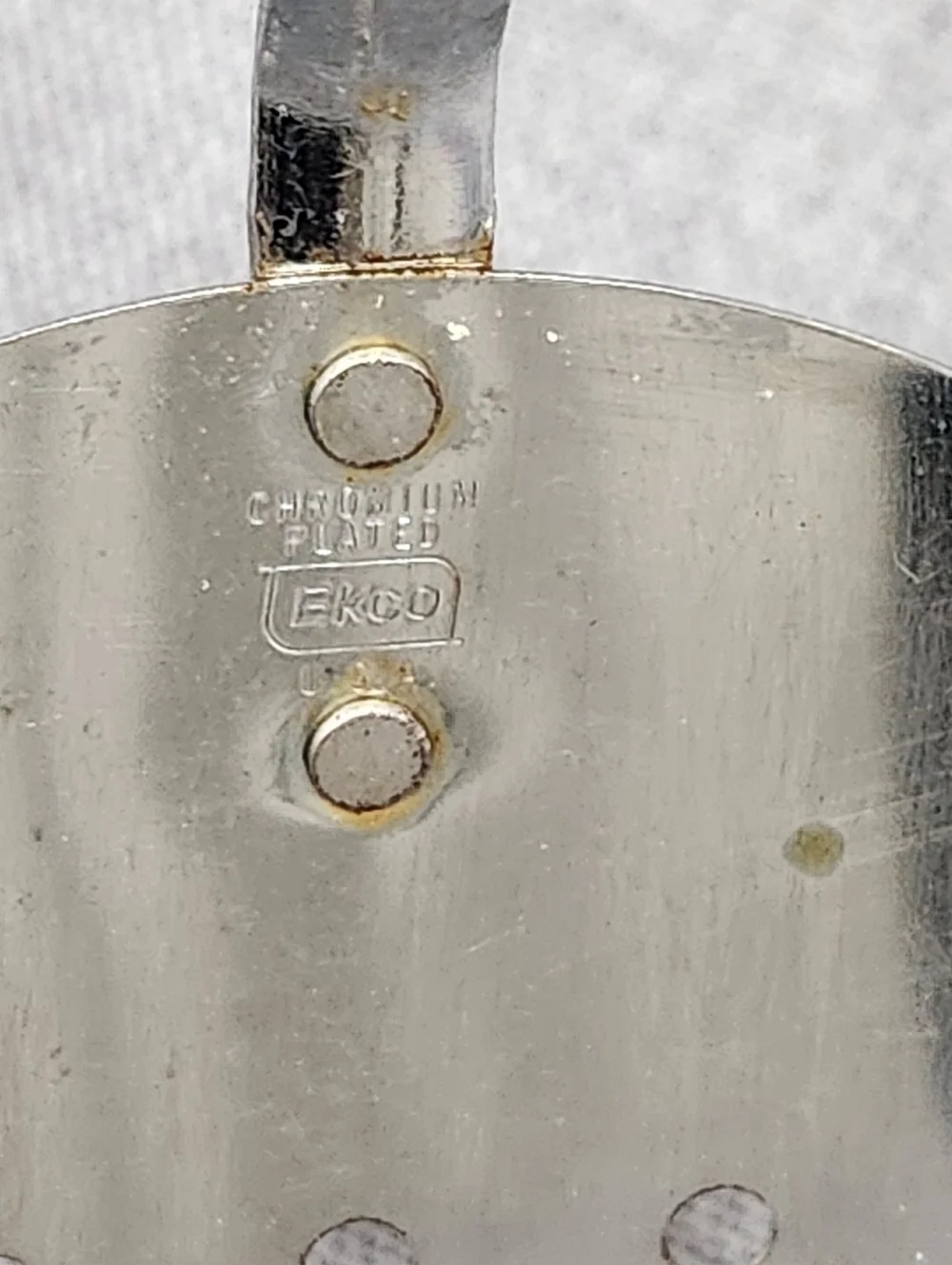 Vintage Ekco Stainless Steel Slotted Spatula White Handle.